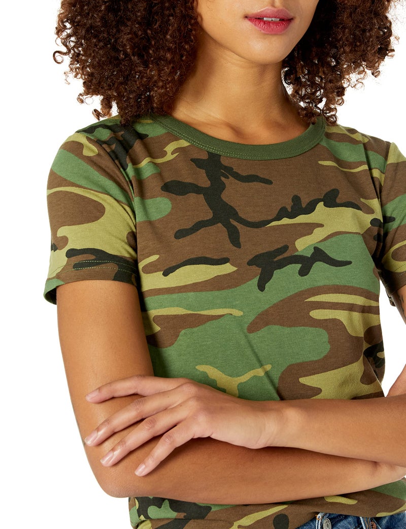 BACKBONE Womens Ladies Army Military Gym Training Outdoor Hunt Camp Camouflage Short Sleeve Tee T-Shirt (Woodland Camo,Size M) - Image 3